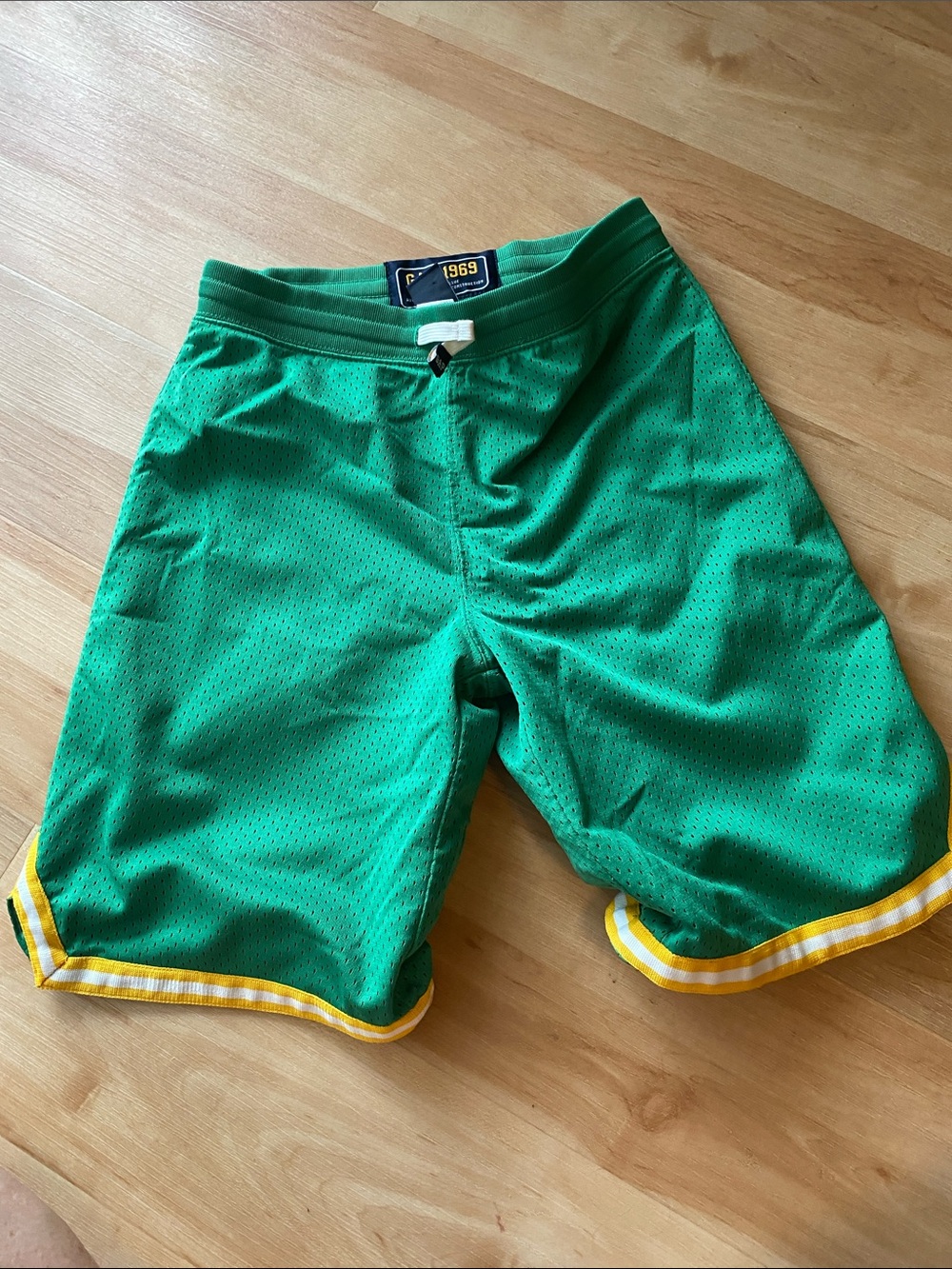 GAP Green Mesh Athletic Shorts with Yellow Hem Trim